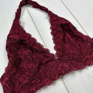 Share Intimately Free People Burgundy Red Halter Lace Stretch Bralette Sz M Fair